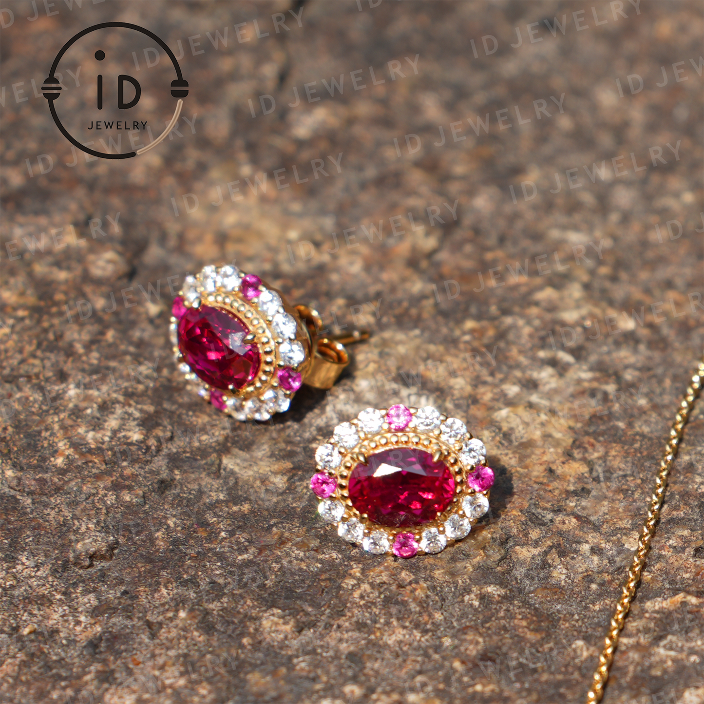 Classic Oval Ruby Earrings, Gold-Plated Earrings for Women, Elegant Jewelry for Formal Events