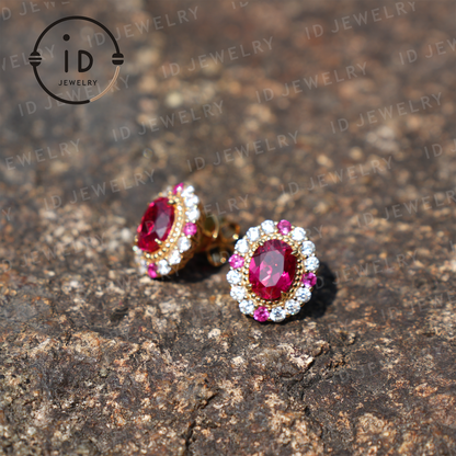 Classic Oval Ruby Earrings, Gold-Plated Earrings for Women, Elegant Jewelry for Formal Events