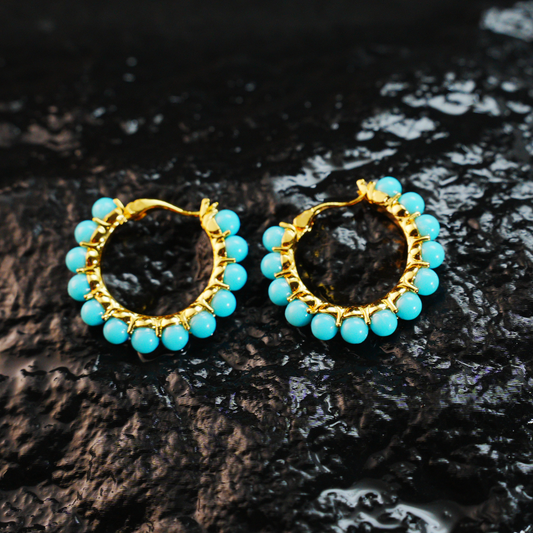 Bohemian Turquoise Hoop Earrings Ethnic Jewelry | Tribal Retro Style Drop Earrings
