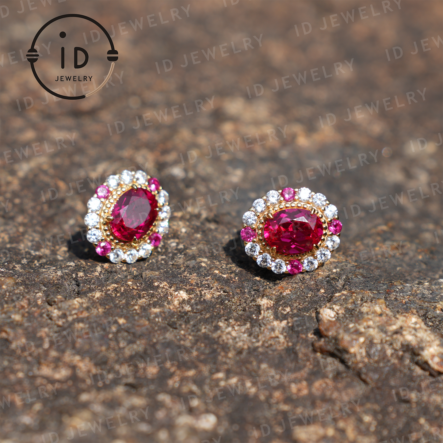 Classic Oval Ruby Earrings, Gold-Plated Earrings for Women, Elegant Jewelry for Formal Events