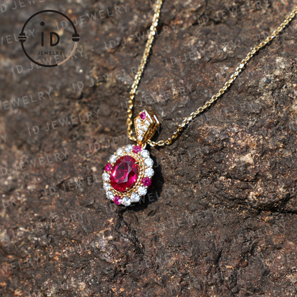 Classic Ruby Necklace, 18k Gold Plated, Elegant Jewelry for Women, Anniversary or Evening Gift