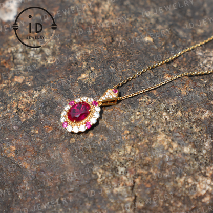 Classic Ruby Necklace, 18k Gold Plated, Elegant Jewelry for Women, Anniversary or Evening Gift