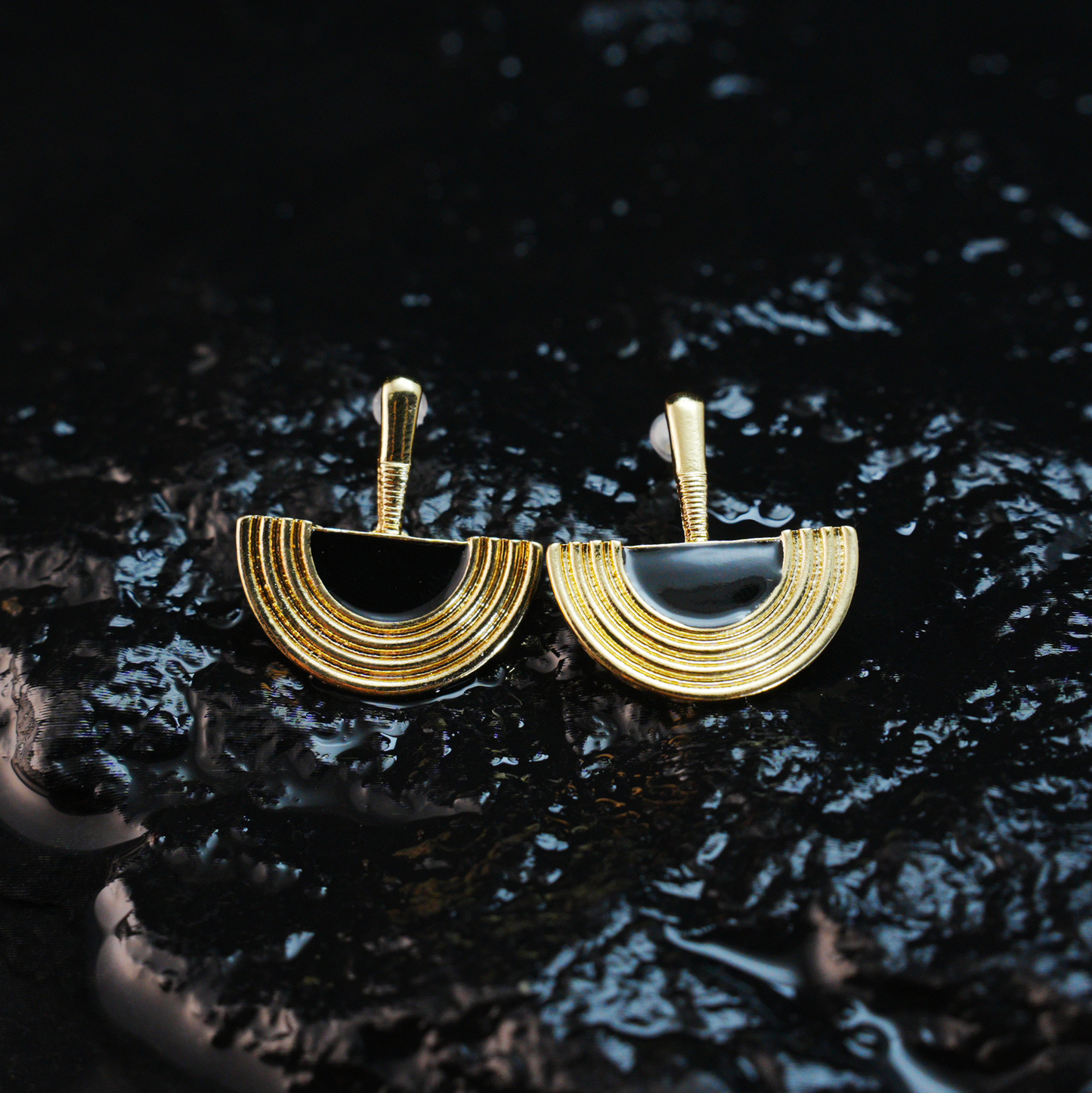 Black Gold Geometric Sunray Earrings | Minimalist Tribal Dangle Earrings for Women