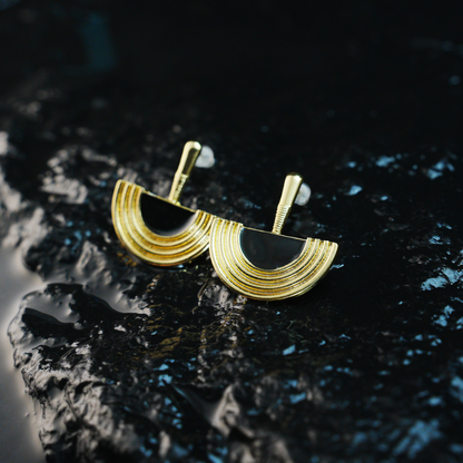 Black Gold Geometric Sunray Earrings | Minimalist Tribal Dangle Earrings for Women