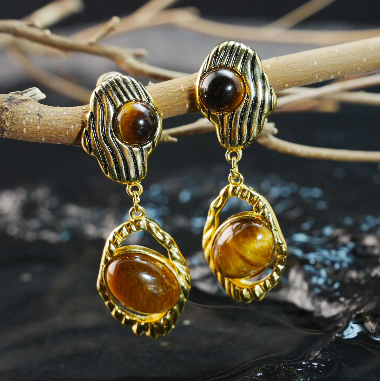 Vintage Tigerauge Ohrringe, Schützende Tropfenohrringe mit mystischem Augendesign, handgefertigter spiritueller Schmuck für Frauen