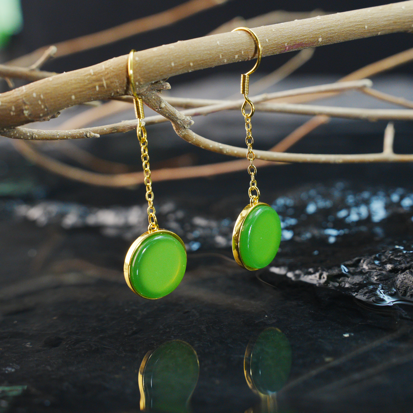 Minimal Jade Circle Earrings | Green Dangle Earrings | Vintage Amulet Style Gift Jewelry