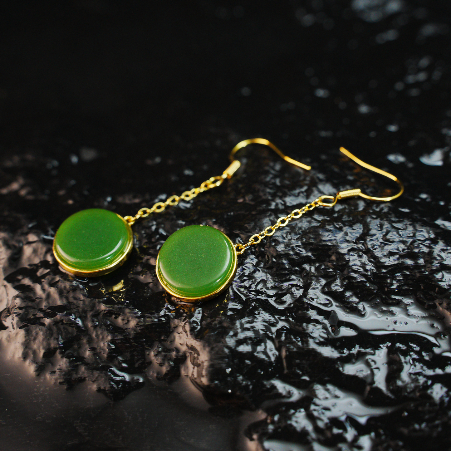 Minimal Jade Circle Earrings | Green Dangle Earrings | Vintage Amulet Style Gift Jewelry