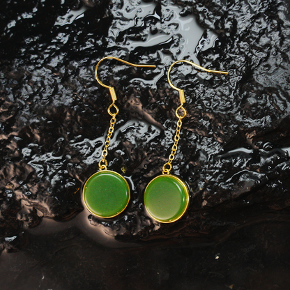 Minimal Jade Circle Earrings | Green Dangle Earrings | Vintage Amulet Style Gift Jewelry