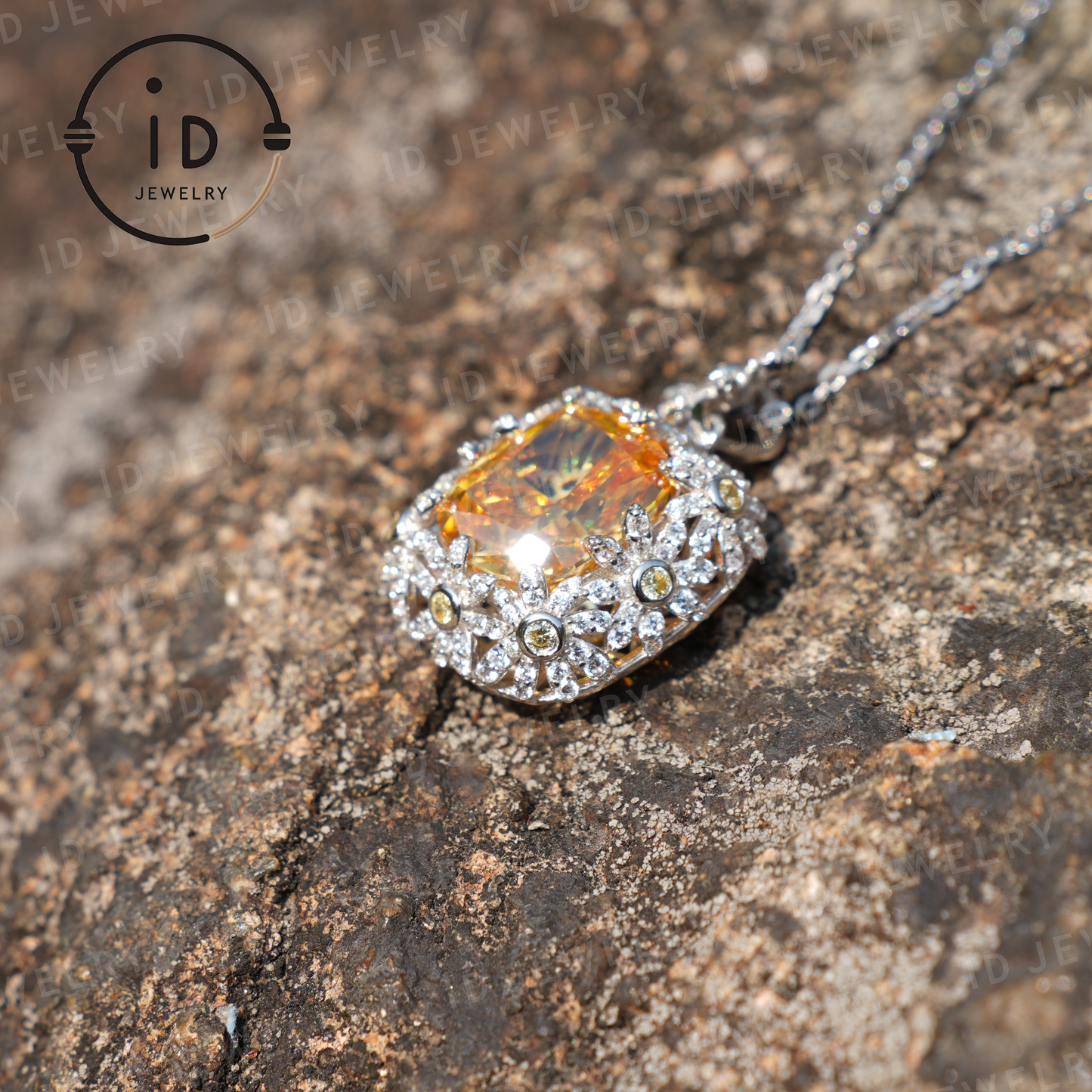 Luxury 10 Carat Yellow Diamond Necklace, Daisy Design Pendant, Gift for Women