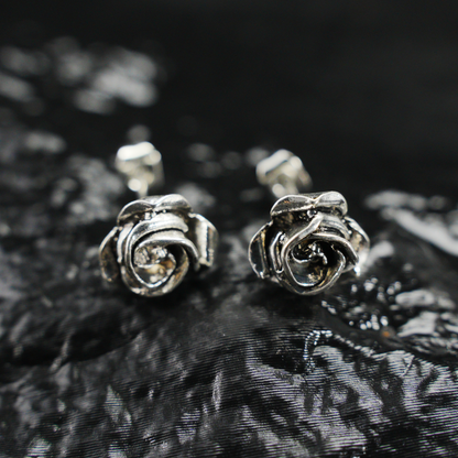 Vintage Silver Rose Stud Earrings | Floral Earrings for Women | Handcrafted Gothic Romantic Jewelry