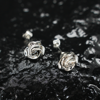 Vintage Silver Rose Stud Earrings | Floral Earrings for Women | Handcrafted Gothic Romantic Jewelry