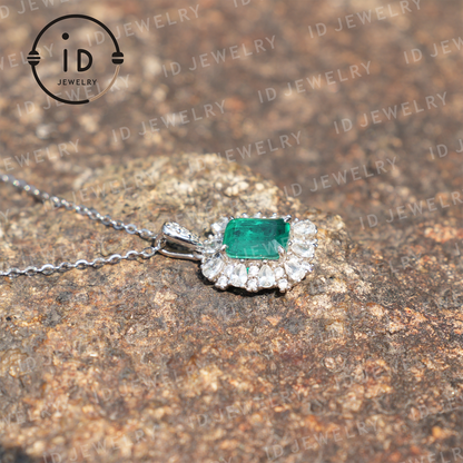 925 Sterling Silver Emerald Necklace with 18k Gold Plating, Perfect Gift for Women and Special Occasions