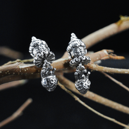 Dual-Faced Doll & Heart Stud Earrings | Gothic Anatomical Jewelry| Dark fairy tale style personalized accessories