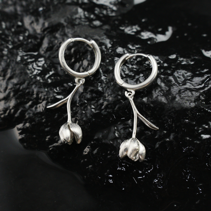 Botanical Bud Earrings, Minimalist Floral Drop Earrings, Nature Inspired Symbol of Growth and Quiet Emotion