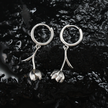Botanical Bud Earrings, Minimalist Floral Drop Earrings, Nature Inspired Symbol of Growth and Quiet Emotion
