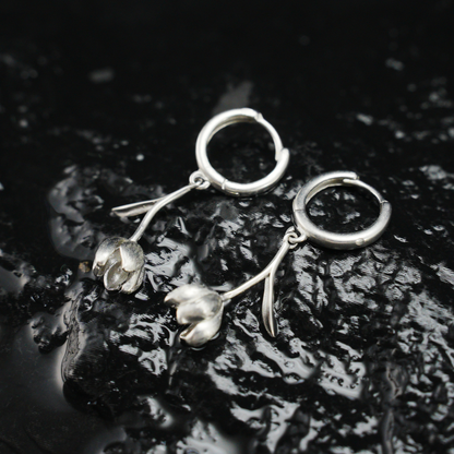 Botanical Bud Earrings, Minimalist Floral Drop Earrings, Nature Inspired Symbol of Growth and Quiet Emotion