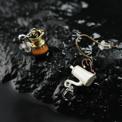 Coffee Kettle & Dripper Earrings | Asymmetrical Cafe-Inspired Studs | Whimsical Jewelry for Coffee Lovers