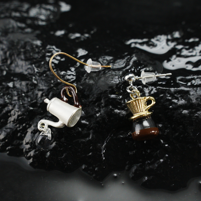 Coffee Kettle & Dripper Earrings | Asymmetrical Cafe-Inspired Studs | Whimsical Jewelry for Coffee Lovers