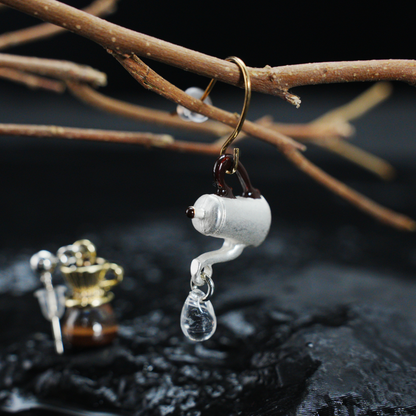 Coffee Kettle & Dripper Earrings | Asymmetrical Cafe-Inspired Studs | Whimsical Jewelry for Coffee Lovers