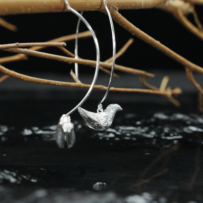 Bird Hoop Earrings – Minimalist Design with Delicate Bird Charm, Symbol of Peace and Inner Voice