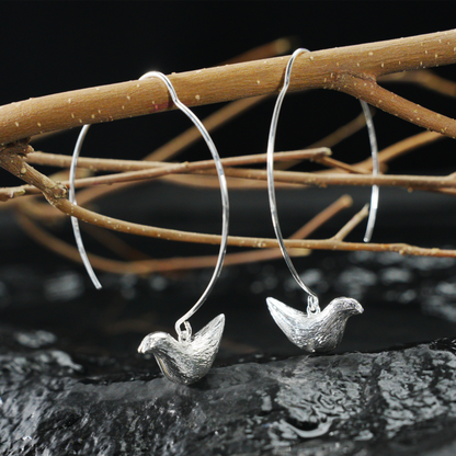 Bird Hoop Earrings – Minimalist Design with Delicate Bird Charm, Symbol of Peace and Inner Voice
