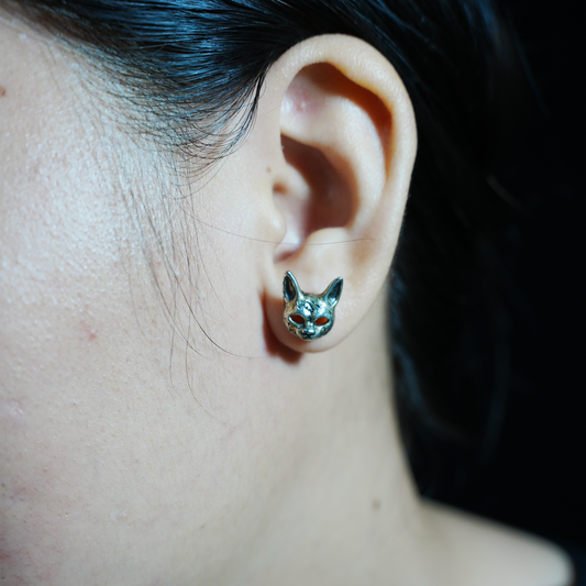 Gothic Cat Head Stud Earring, Mask Style Ear Stud, Vintage Dark Fashion for One Ear