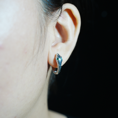 Mystic Snake Stud Earrings with Green Eyes, Gothic Animal Inspired Jewelry, Symbolic Serpent Earrings for Unisex Style & Spiritual Look