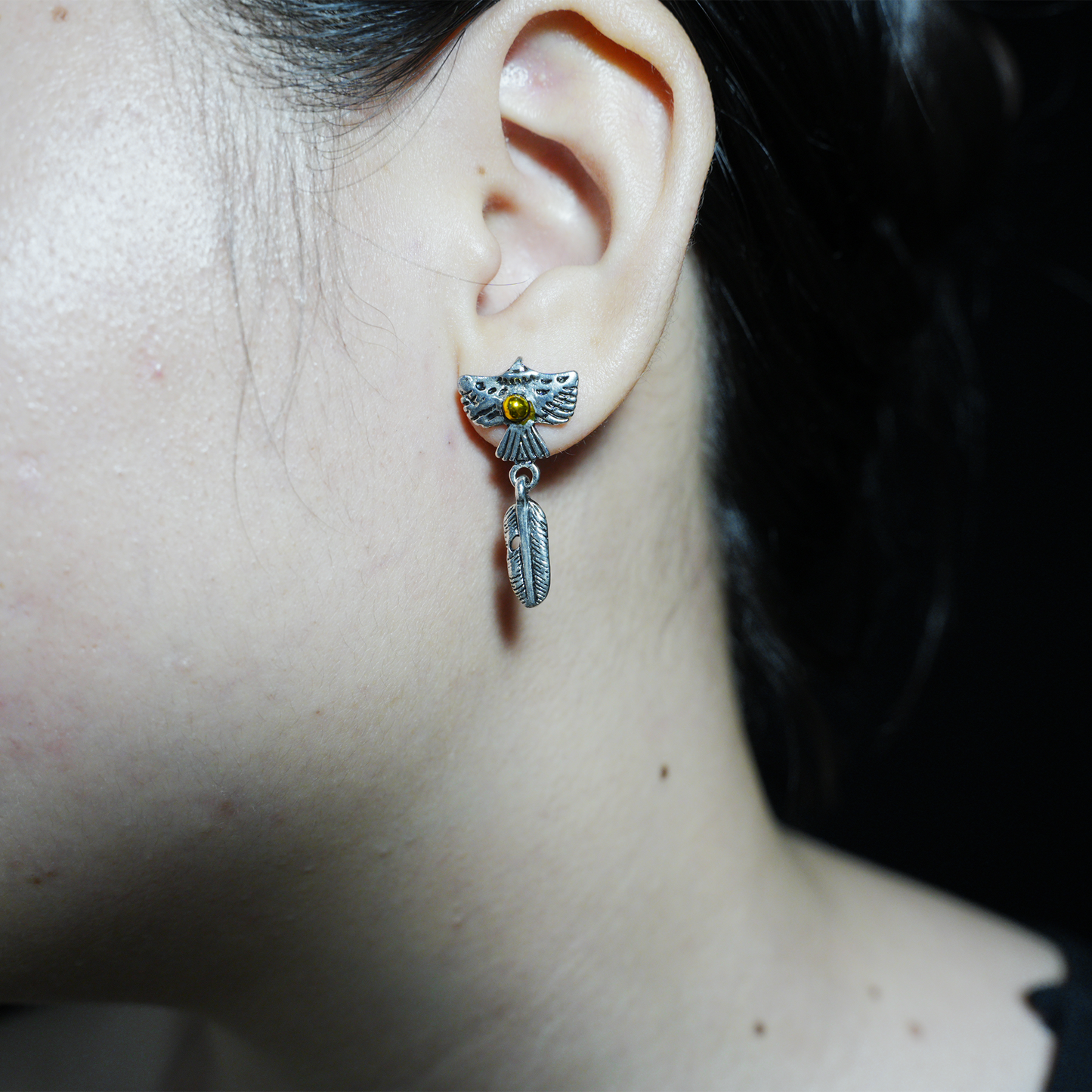 Flying Bird and Feather Drop Earring, Symbolic Totem Jewelry for Freedom, Spirit, and Inner Clarity