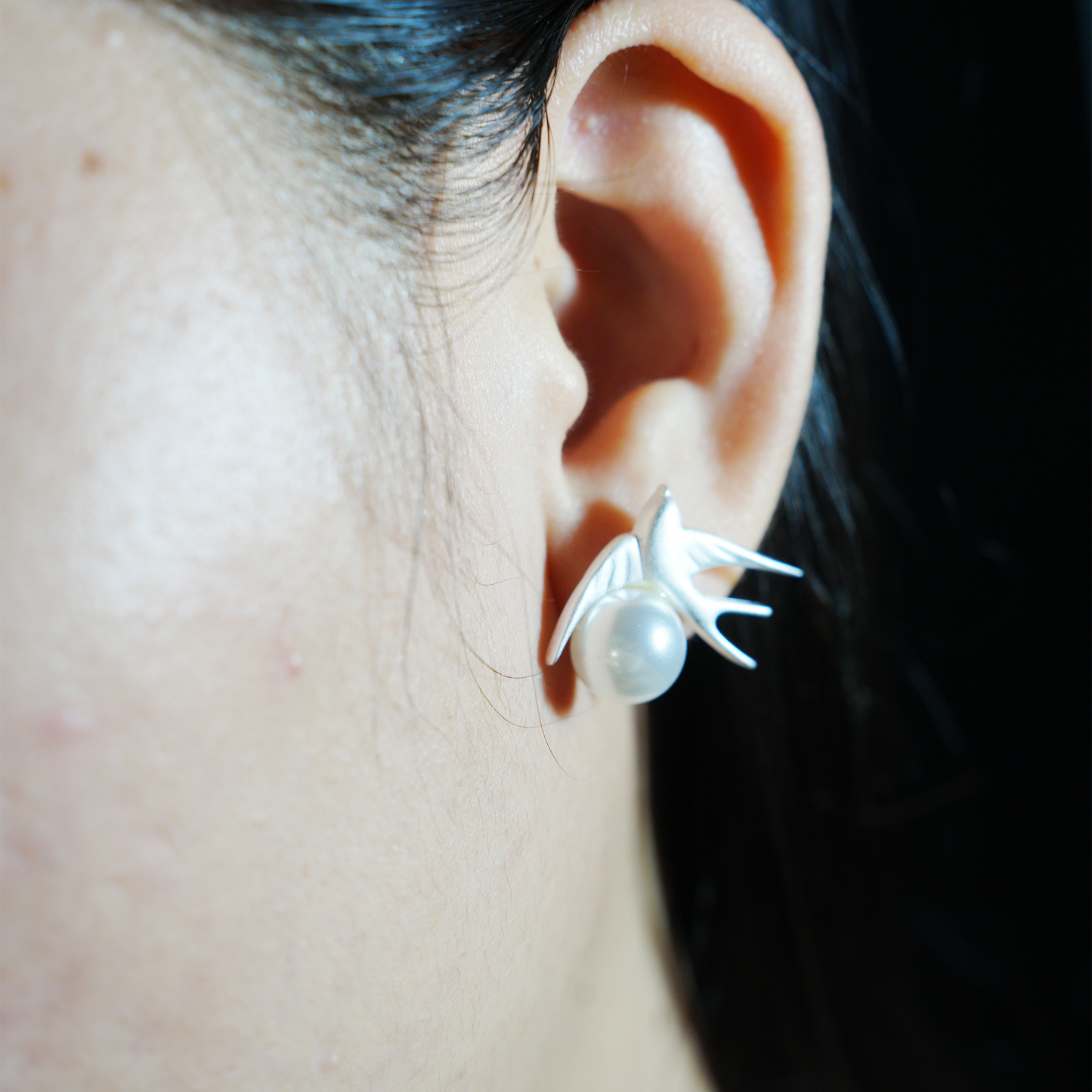 Swallow Pearl Earrings, Minimalist Bird Studs for Everyday Wear, Gift of Hope and Return