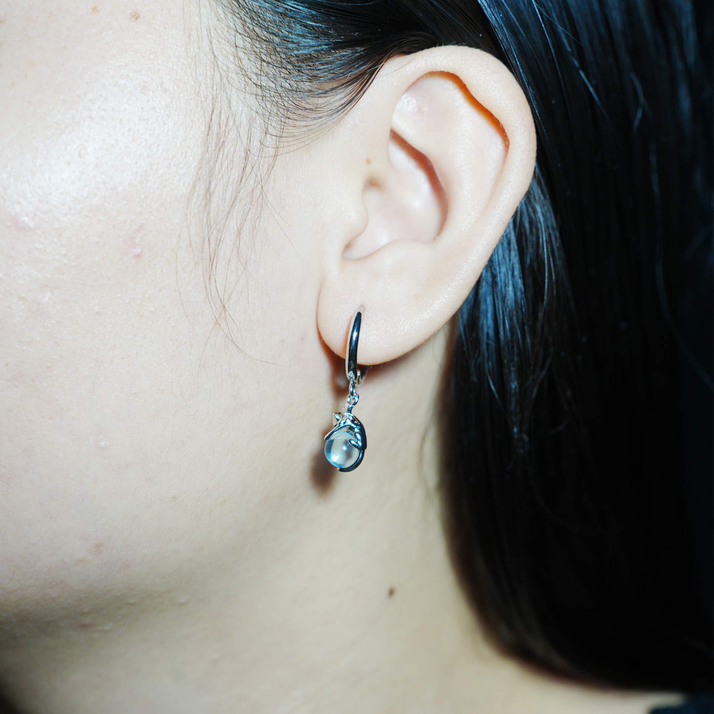 Blue Crystal Cat Earrings | Cute Cat Drop Studs | Whimsical Animal Jewelry Gift for Cat Lovers
