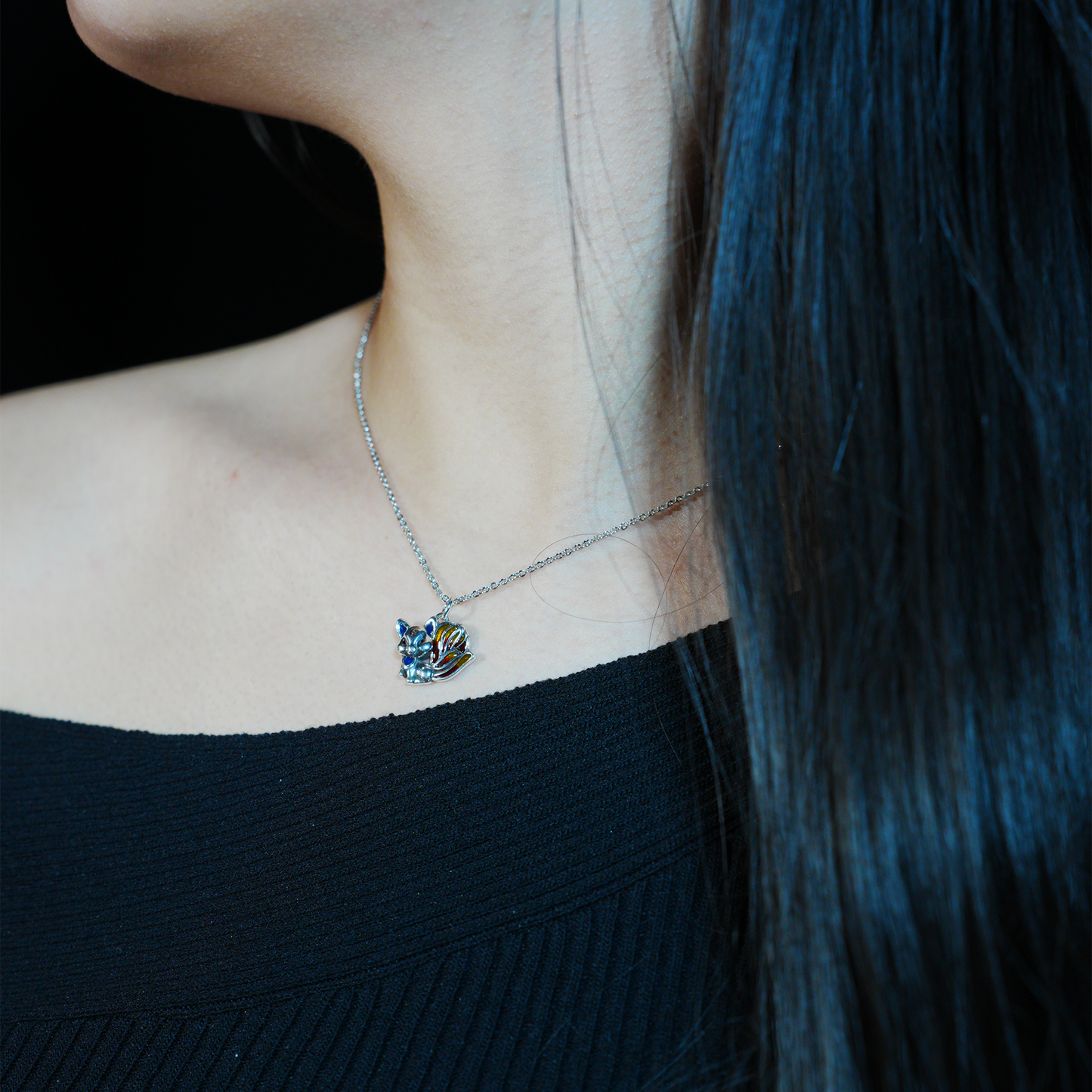 Mystical Fox Necklace | Unique Multi-Tail Fox Pendant | Black Cord Necklace | Magical Gift for Her
