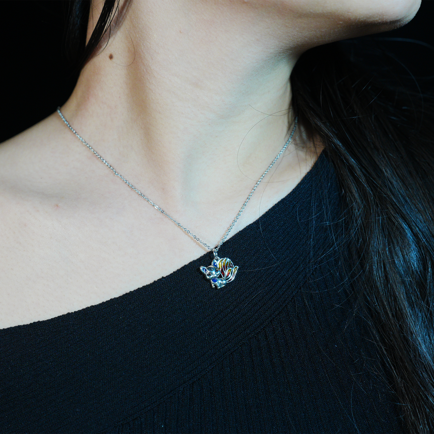 Mystical Fox Necklace | Unique Multi-Tail Fox Pendant | Black Cord Necklace | Magical Gift for Her