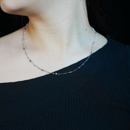 Minimalist Beaded Chain Necklace | Dainty Everyday Layering Jewelry | Sparkle Ball Choker