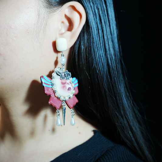 Gothic Crying Doll Earrings | Dark Rococo Bow Statement Jewelry | Emotional Artistic Gift for Alternative Fashion Lovers
