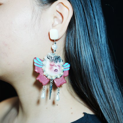 Gothic Crying Doll Earrings | Dark Rococo Bow Statement Jewelry | Emotional Artistic Gift for Alternative Fashion Lovers