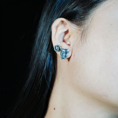 Drama Mask Earrings | Comedy & Tragedy Dual Faces | Artistic Statement Jewelry
