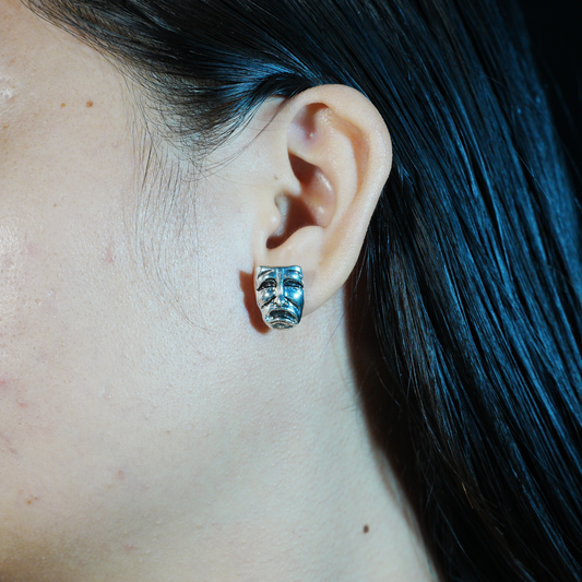 Drama Mask Earrings | Comedy & Tragedy Dual Faces | Artistic Statement Jewelry