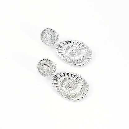Spiralförmige Tropfen Ohrringe, Fossil Ammonit inspirierter Schmuck, Geschenk für Frauen