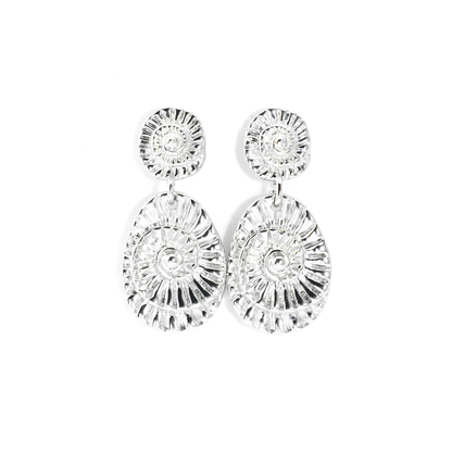 Spiralförmige Tropfen Ohrringe, Fossil Ammonit inspirierter Schmuck, Geschenk für Frauen