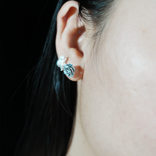 Vintage Silber Rosen Ohrstecker | Florale Ohrringe für Frauen | Handgefertigter Gothic Romantischer Schmuck