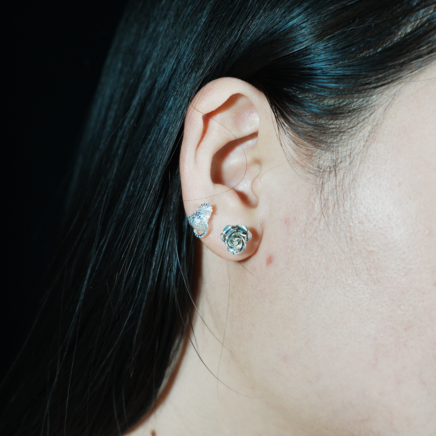 Vintage Silver Rose Stud Earrings | Floral Earrings for Women | Handcrafted Gothic Romantic Jewelry