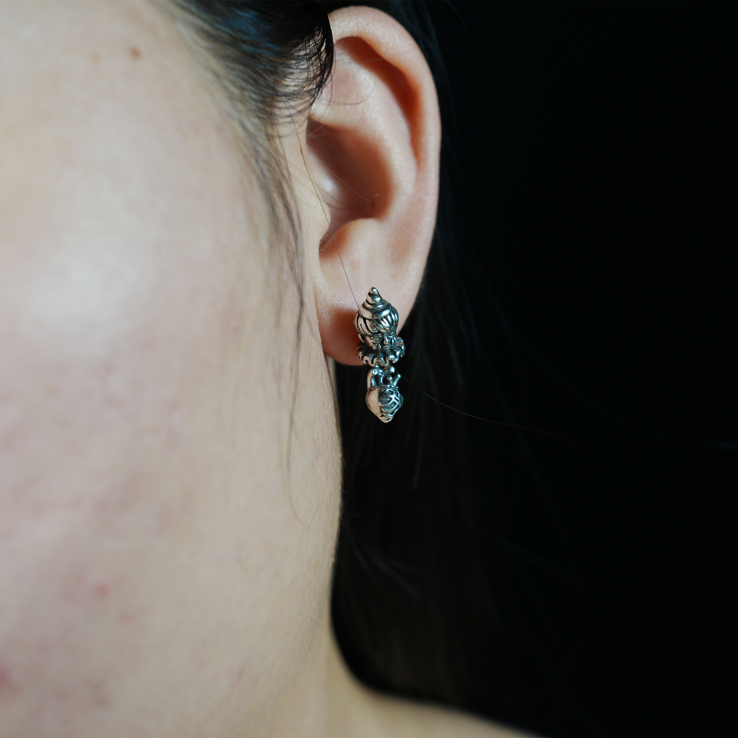 Dual-Faced Doll & Heart Stud Earrings | Gothic Anatomical Jewelry| Dark fairy tale style personalized accessories