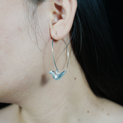 Bird Hoop Earrings – Minimalist Design with Delicate Bird Charm, Symbol of Peace and Inner Voice