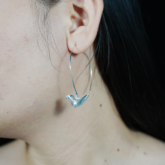 Bird Hoop Earrings – Minimalist Design with Delicate Bird Charm, Symbol of Peace and Inner Voice