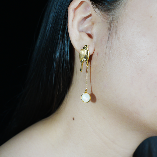 Golden Bird Earrings – Minimalist Flying Bird Design, Soulful Gift for Her, Delicate Dangle Ear Jewelry