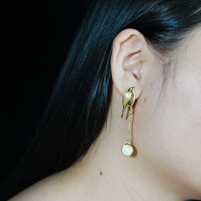 Golden Bird Earrings – Minimalist Flying Bird Design, Soulful Gift for Her, Delicate Dangle Ear Jewelry