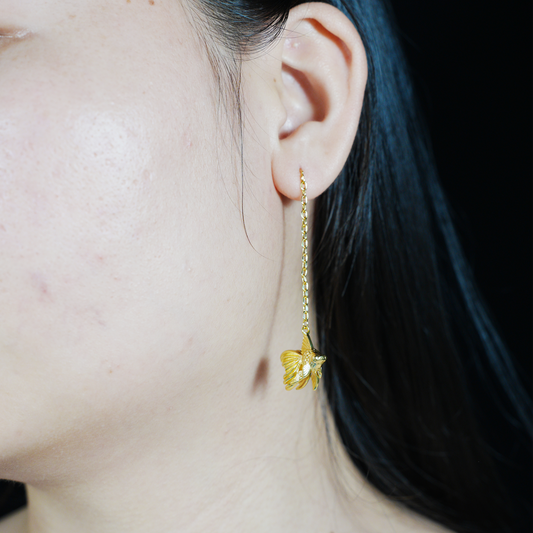 Gold Fish Dangle Earrings with Pearl | Long Drop Earrings | Elegant Animal Jewelry for Women | Handmade Gift Idea