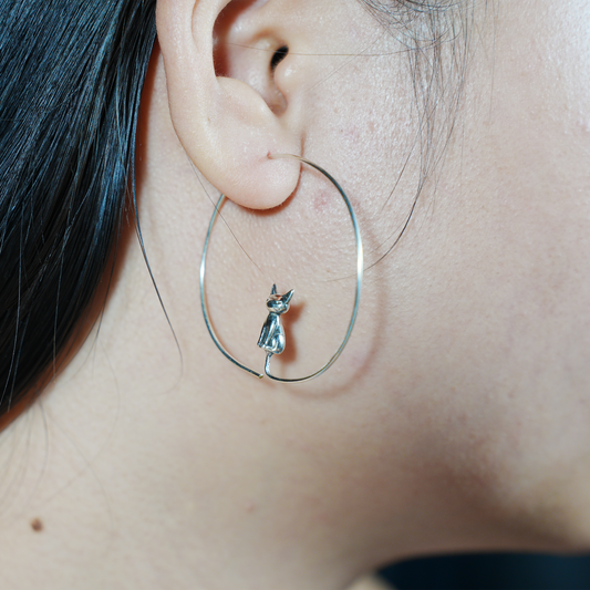 Minimalist Twin Cat Hoop Earrings – Couple Memorial Jewelry