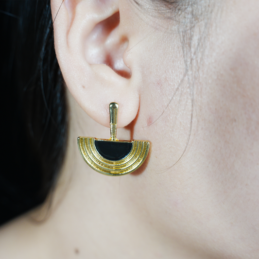 Black Gold Geometric Sunray Earrings | Minimalist Tribal Dangle Earrings for Women