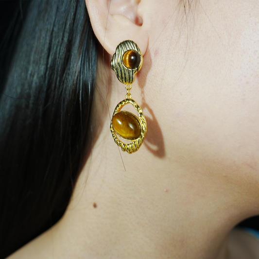 Vintage Tigerauge Ohrringe, Schützende Tropfenohrringe mit mystischem Augendesign, handgefertigter spiritueller Schmuck für Frauen